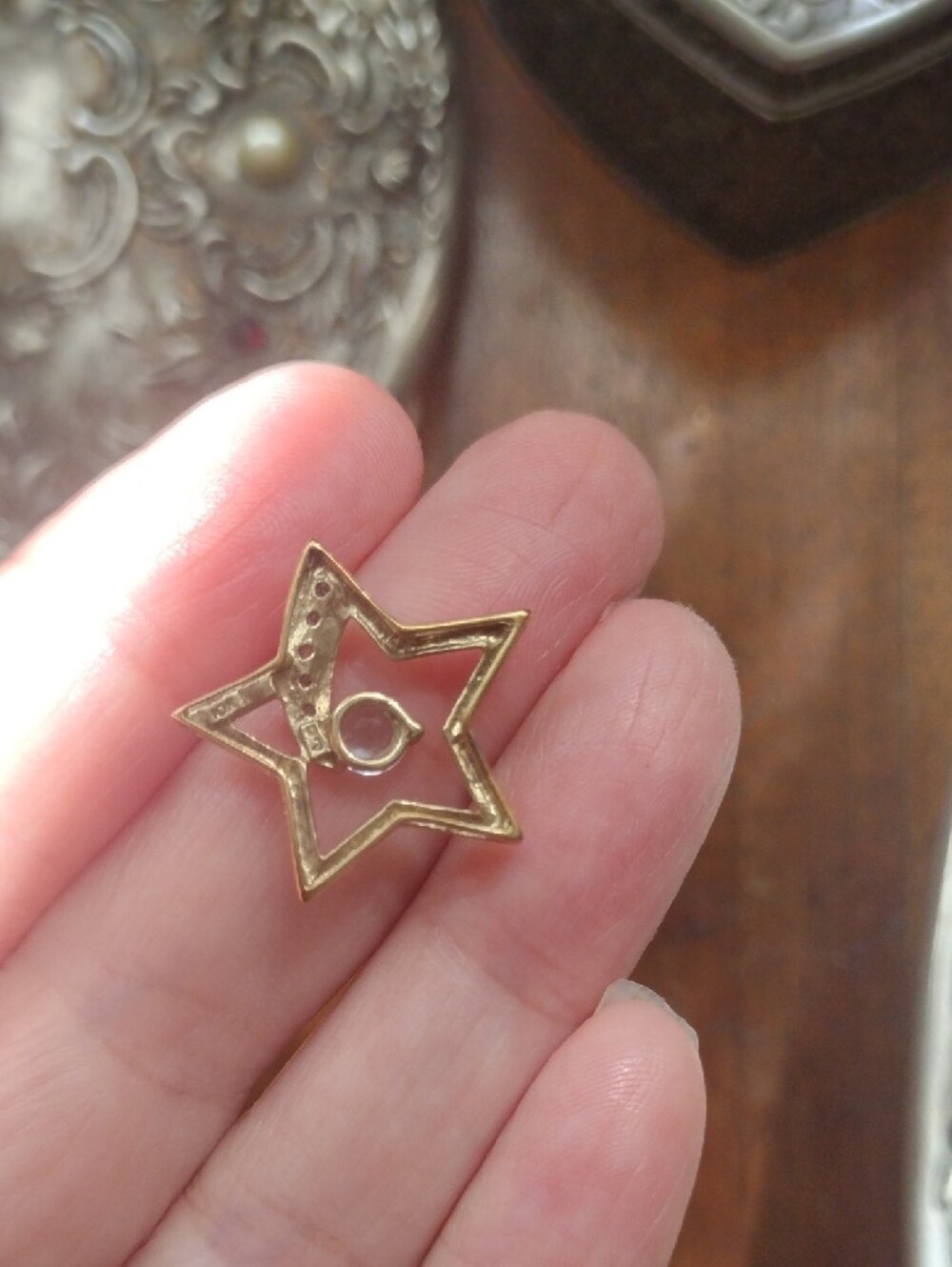 10K Yellow Gold Aquamarine And Diamonds Star Pendant - Picture 8 of 12